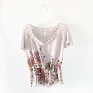 ⭐️ LAUREN CONRAD Chiffon Floral Peplum Gray Top XS